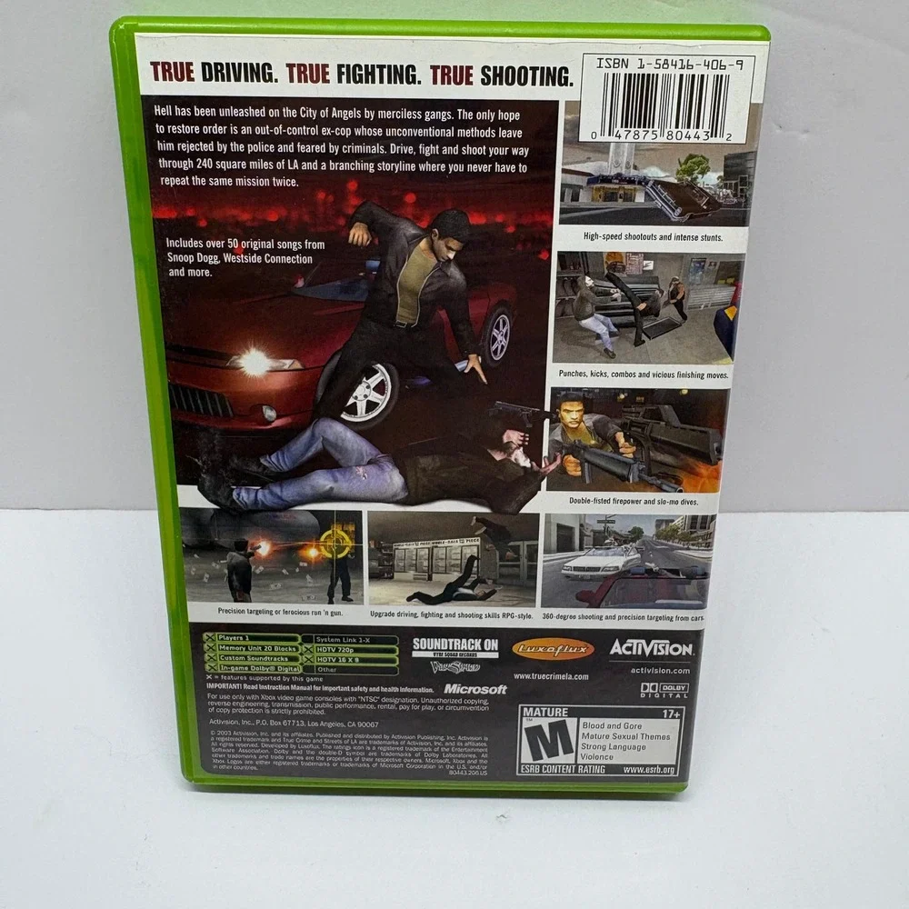 True Crime Streets of LA Video Game Original Xbox NTSC Black Red Activision